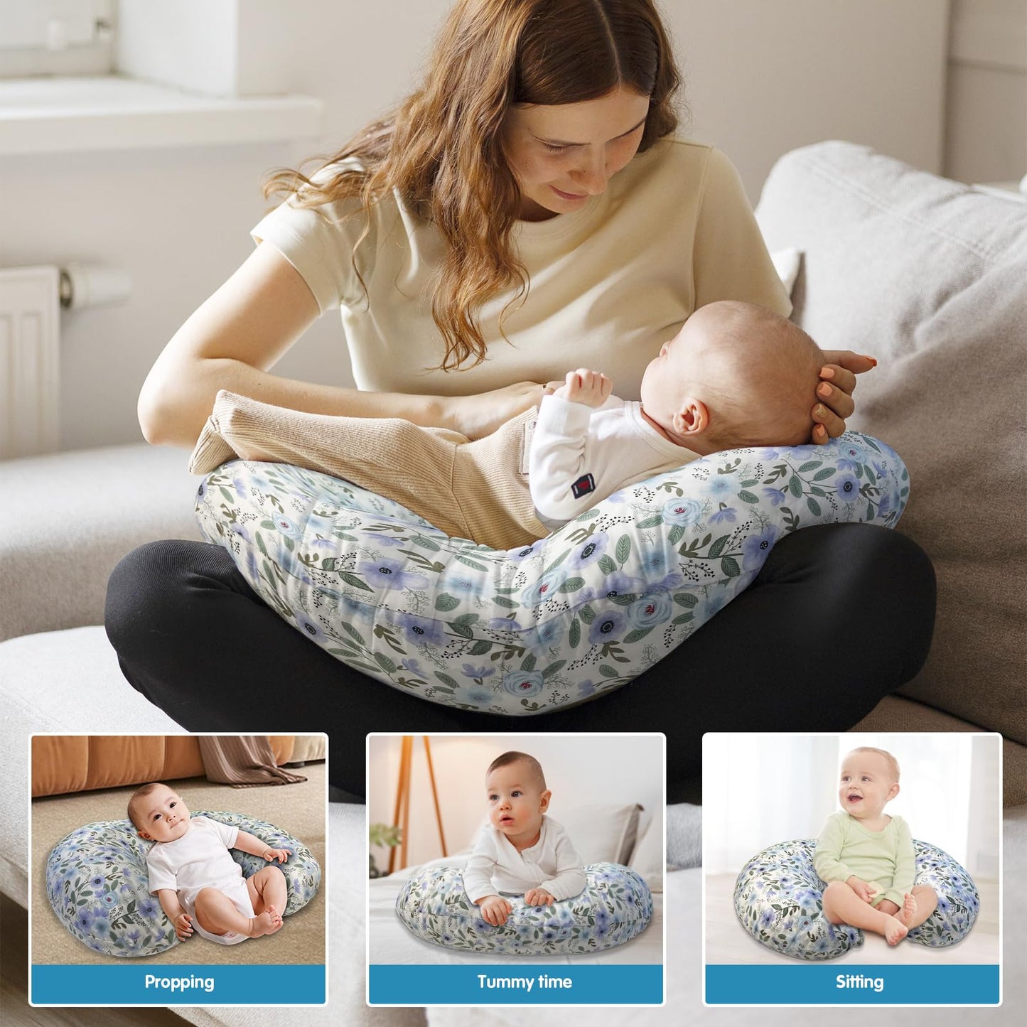 x-vesolje Nursing Pillow, Breastfeeding Pillows with Standard Size Removable Cover, Breast Feeding Pillow with Breathable Filling, Ergonomic Nursing Essentials for Bottle and Breastfeeding- Leaves…