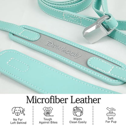 MagEase Dog Collar with 4FT Leash | Adjustable | Anti-Wrinkle, Bite & Stain-Resistant Leather | Soft & Skin-Friendly | 450LB Escape-Proof Magnetic Buckle (Light Blue, Medium)