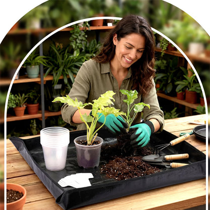 Yiyiring 83 Pcs Garden Supplies Tools Kit, 4 Inch Clear Plastic Plant Pots with Transplanting Mat, Trowel Cultivator Rake Set, Label & Glove, Succulent Tools Gift for Plant Lovers Accessory