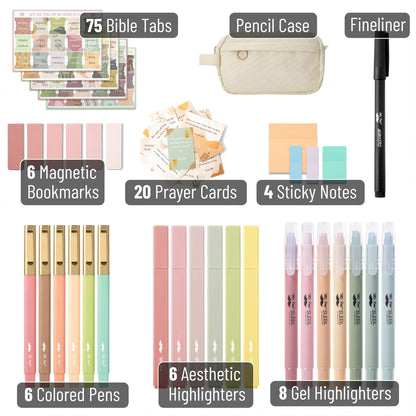 Mr. Pen- Bible Journaling Kit for Women, Bible Highlighters and Pens No Bleed, Pencil Case, Fineliner, Prayer Cards, Tabs, Magnetic Bookmarks, Transparent Sticky Notes, Christian Devotional Gifts
