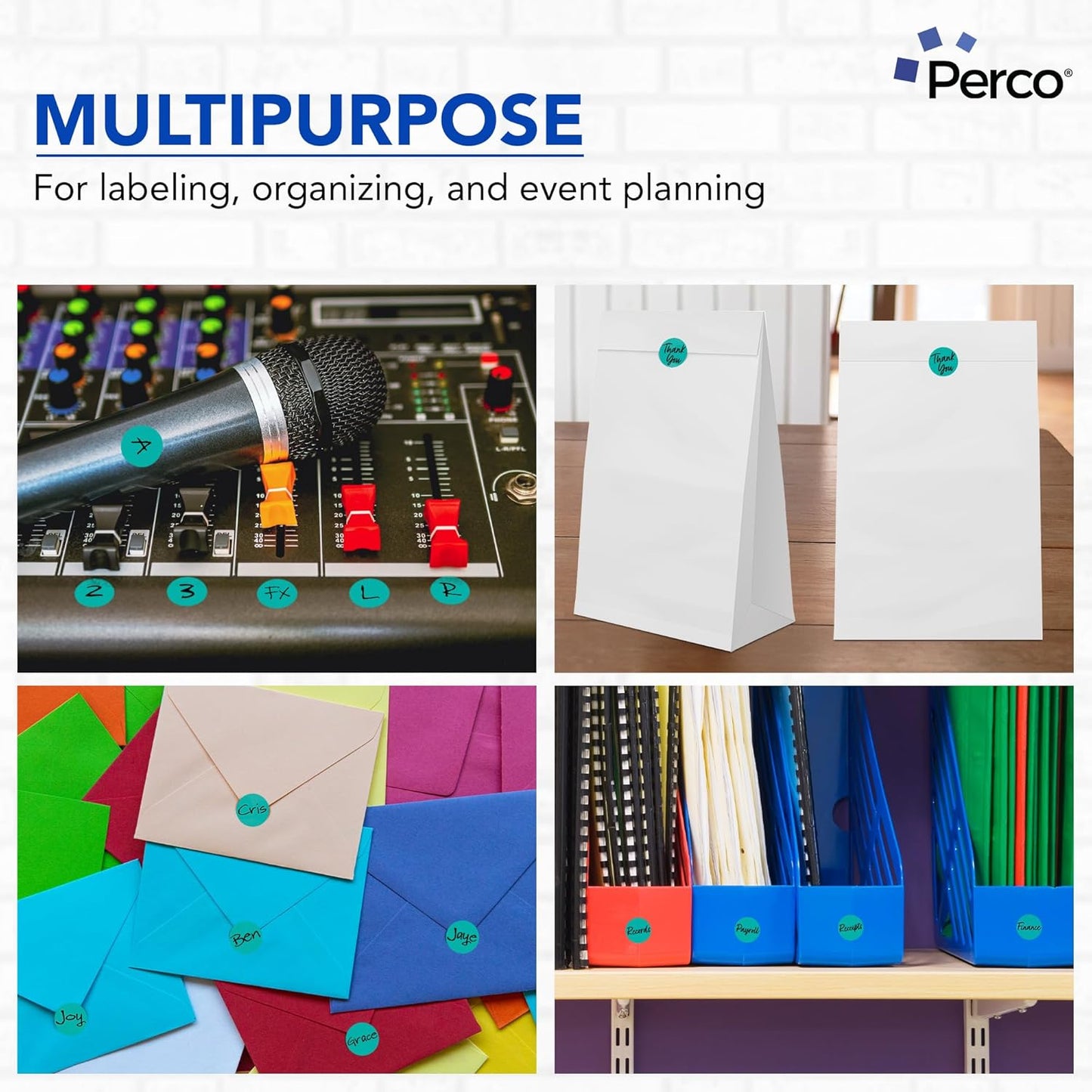 Perco Teal 1-Inch Round Circle Dot Sticker Labels with Easy Peel Perforation - 1,000 Labels per Roll - Strong Adhesion, Vibrant Colors for Organizing, Crafting & More - Made in USA