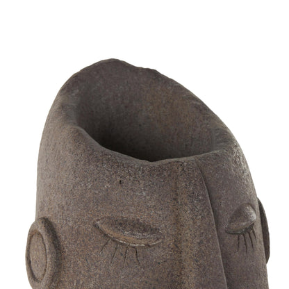 Deco 79 Magnesium Oxide Woman Indoor Outdoor Planter Textured Easter Island Head Large Brown Round Planter Pot, 6" x 9" x 17"