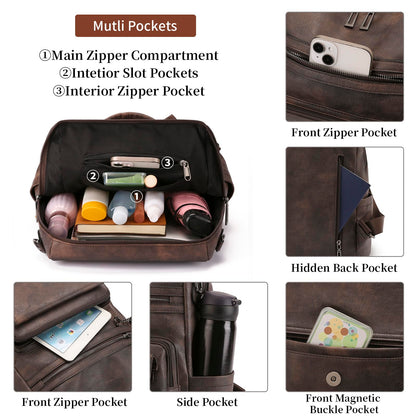 GAEKEAO Backpack Purse for Women Fashion Leather Designer Travel Backpack Purses Convertible Shoulder Bag with Wristlet (Two-toned Coffee)
