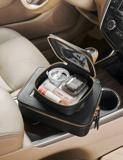 Mini Clear Black Makeup Bag - Cute Square Cosmetic Pouch for Travel with Zipper - For Women & Girls