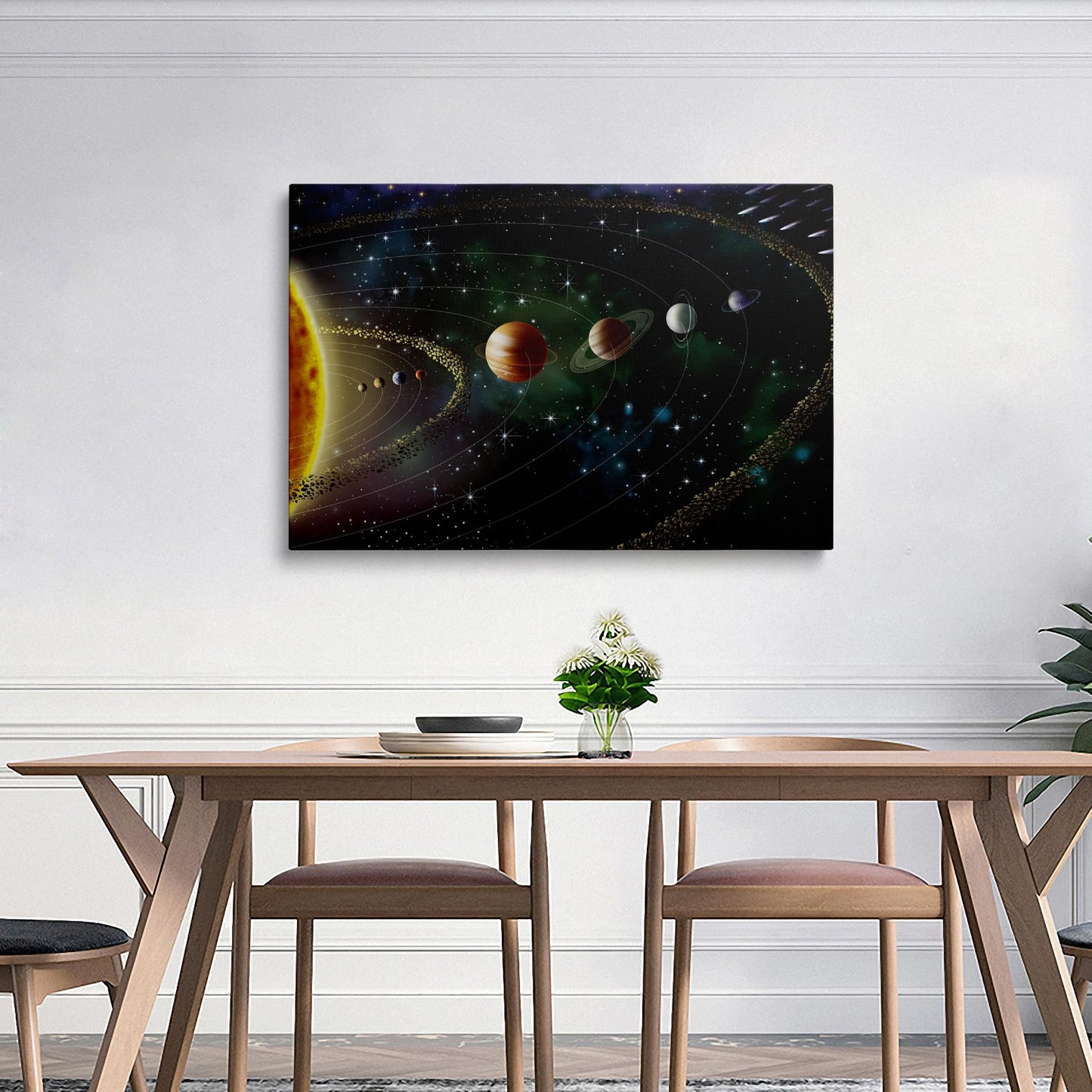 Framed Cool Space Theme Galaxy Astronomy Canvas Wall Art Universe Solar System Poster Planets Decor For Kids Living Room Bedroom Home Office Artwork Gift Ready To Hang(12x16 Inches)