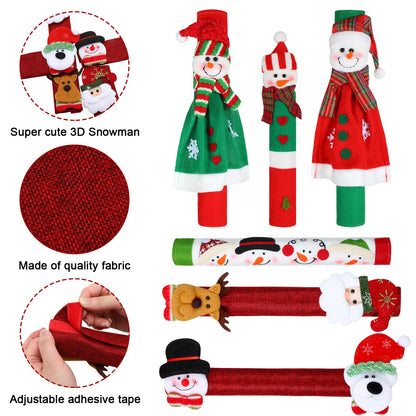 Boao Christmas Refrigerator Door Handle Cover Santa Snowman Kitchen Appliance Handle Covers Decorations for Fridge Microwave Oven Dishwasher Christmas Handle Protector (Elegant Style)