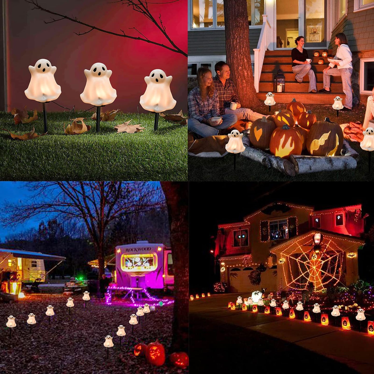 SUNSGNE Halloween Ghost Pathway Lights Outdoor, Set of 4 Ghost Halloween Stake Path Lights with C7 LED Bulbs for Outdoor Yard Walkway Garden Party Decoration