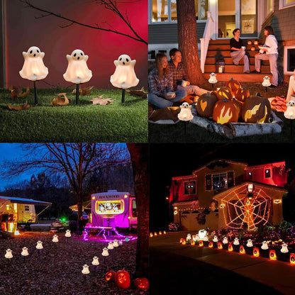 SUNSGNE Halloween Ghost Pathway Lights Outdoor, Set of 4 Ghost Halloween Stake Path Lights with C7 LED Bulbs for Outdoor Yard Walkway Garden Party Decoration