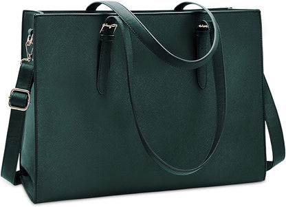 Laptop Bag for Women Waterproof Lightweight Leather 15.6 Inch Computer Tote Bag Business Office Briefcase Large Capacity Handbag Shoulder Bag Professional Office Work Bag Deepgreen
