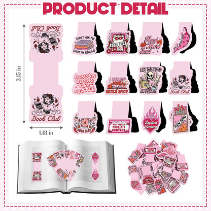 Clabby 48 Pcs Funny Pink Bookmarks Spicy Magnetic Bookmarks Bulk Romance Smutty Annotation Supplies for Teacher Appreciation Graduation Book Lovers Students Reader Gifts Office House Supplies 12 Style