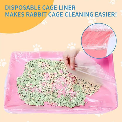Disposable Cage Liner Bags (50-Pack) – 34'' X 22'' Clear Plastic Rabbit Cage Liners, Leak-Proof Toilet Film for Bunny, Guinea Pig, Hamster, Hedgehog & Small Animals – Universal Crate Tray Covers for