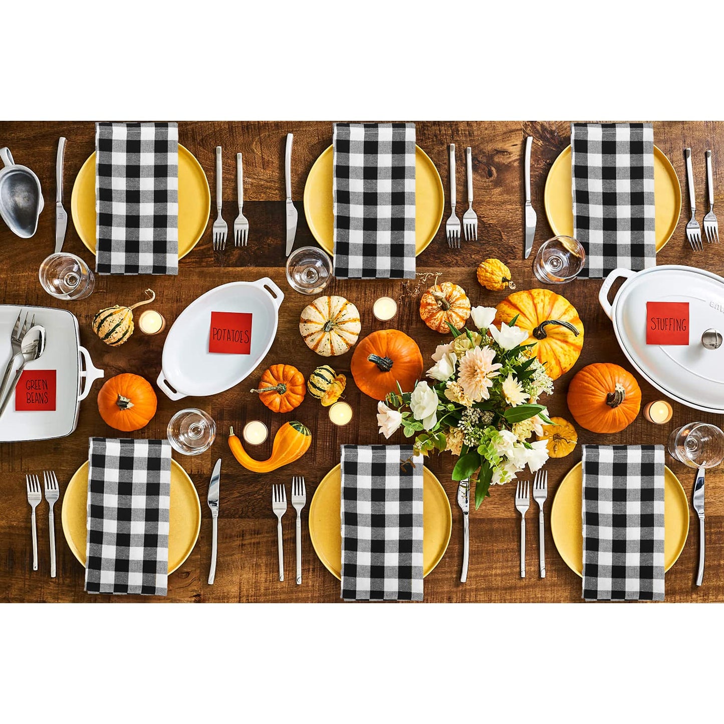Buffalo Check Napkins,Farmhouse Dinner Napkins,Black and White Cloth Napkin