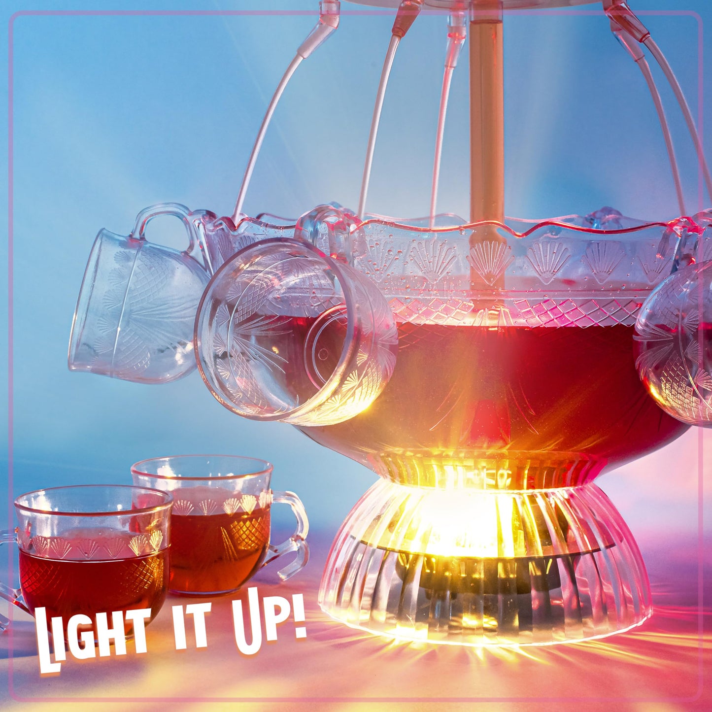 Nostalgia 3-Tier Party Fountain, Holds 1.5 Gallons, LED Lighted Base, Includes 8 Reusable Cups, 1.5 Gallon, Clear