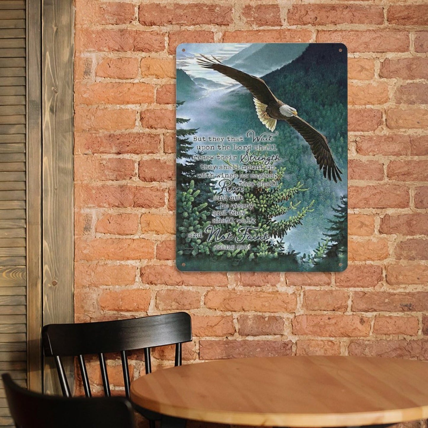 FixeLLD Rustic Metal Tin Sign Eagle Scripture Decor Wall Art Bible Verse Pictures Wall Decor Eagle Prints Painting Religious Eagle Decorations Artwork for Bedroom Living Room 12x16inch
