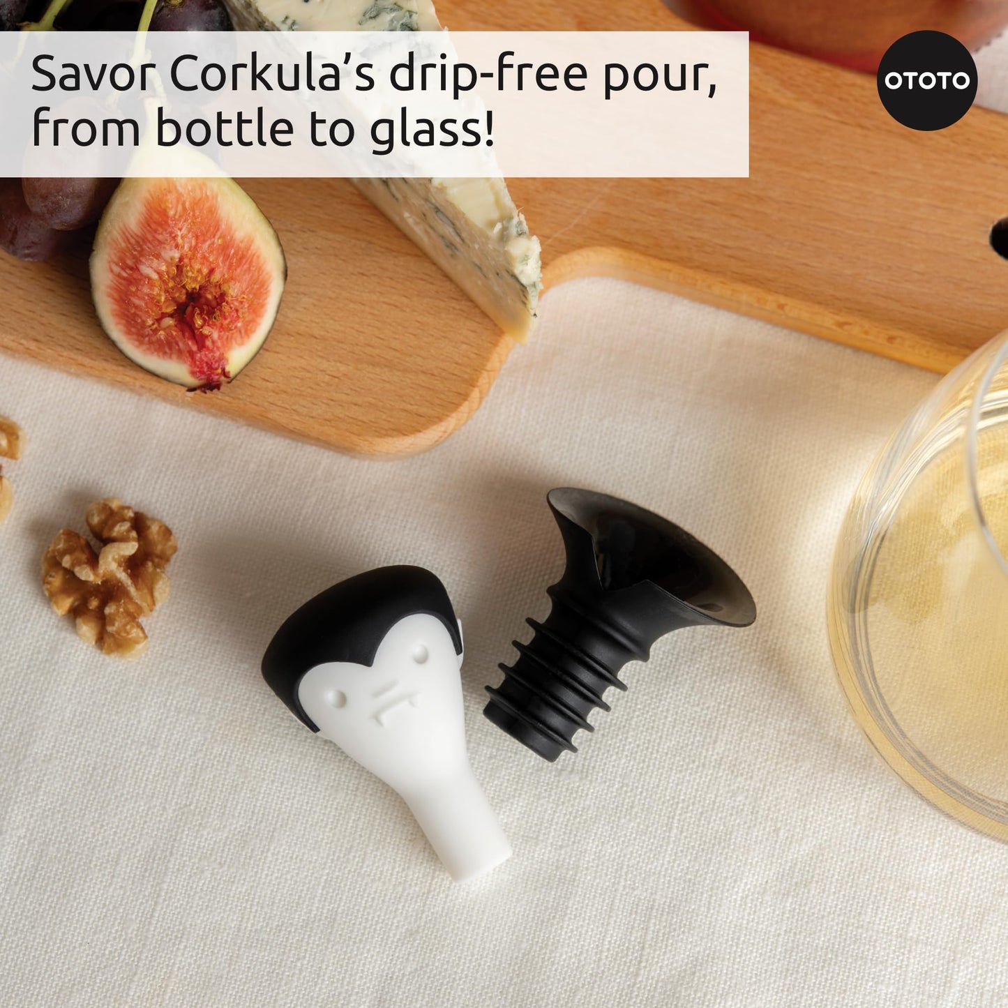 OTOTO 2 in 1 Wine Stopper & Pourer - Wine Cap, Wine Cork - Vampire, Halloween Gifts, Emo Accessories, Gothic Kitchen, Goth Gifts, Bat, Kitchen Gadgets - (Count Corkula)