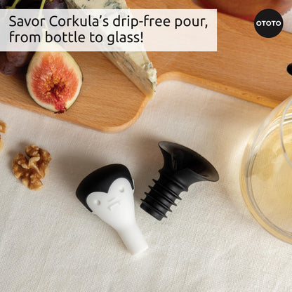 OTOTO 2 in 1 Wine Stopper & Pourer - Wine Cap, Wine Cork - Vampire, Halloween Gifts, Emo Accessories, Gothic Kitchen, Goth Gifts, Bat, Kitchen Gadgets - (Count Corkula)