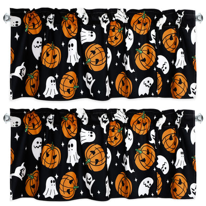GlikCeil 2 Pack Halloween Valance Curtains for Windows Cartoon Ghost Pumpkin Valances Spooky Pumpkins Halloween Curtains Rod Pocket Short Window Treatment for Home Kitchen Windows Decor 54 x 18 Inch