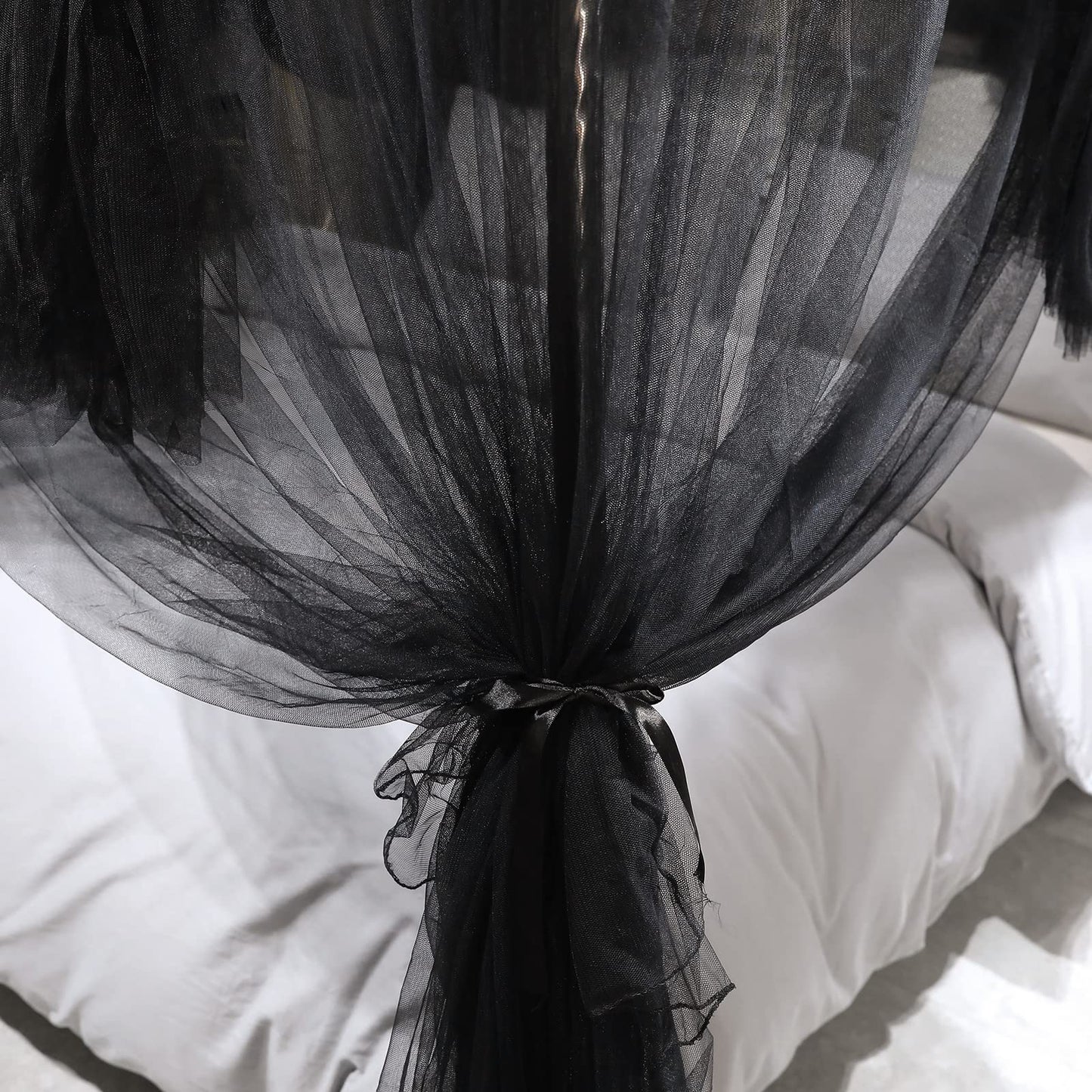 Joyreap 4 Corners Post Canopy Bed Curtain Black- Twin Size Royal Luxurious Cozy Drapes Netting- Elegant Bedroom Decoration Accessories for Adults