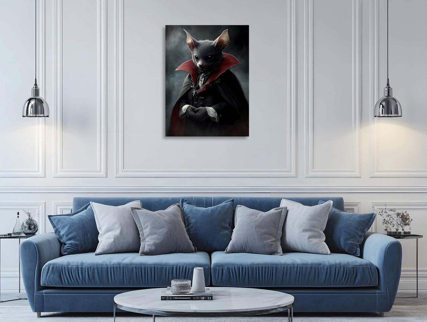 OWNANRTHM Gothic Bat Wall Art Halloween Bat Portrait Painting Gothic Academia Canvas Wall Art Funny Black Bat Picture for Living Room Bedroom Wall Framed 12X16 inch