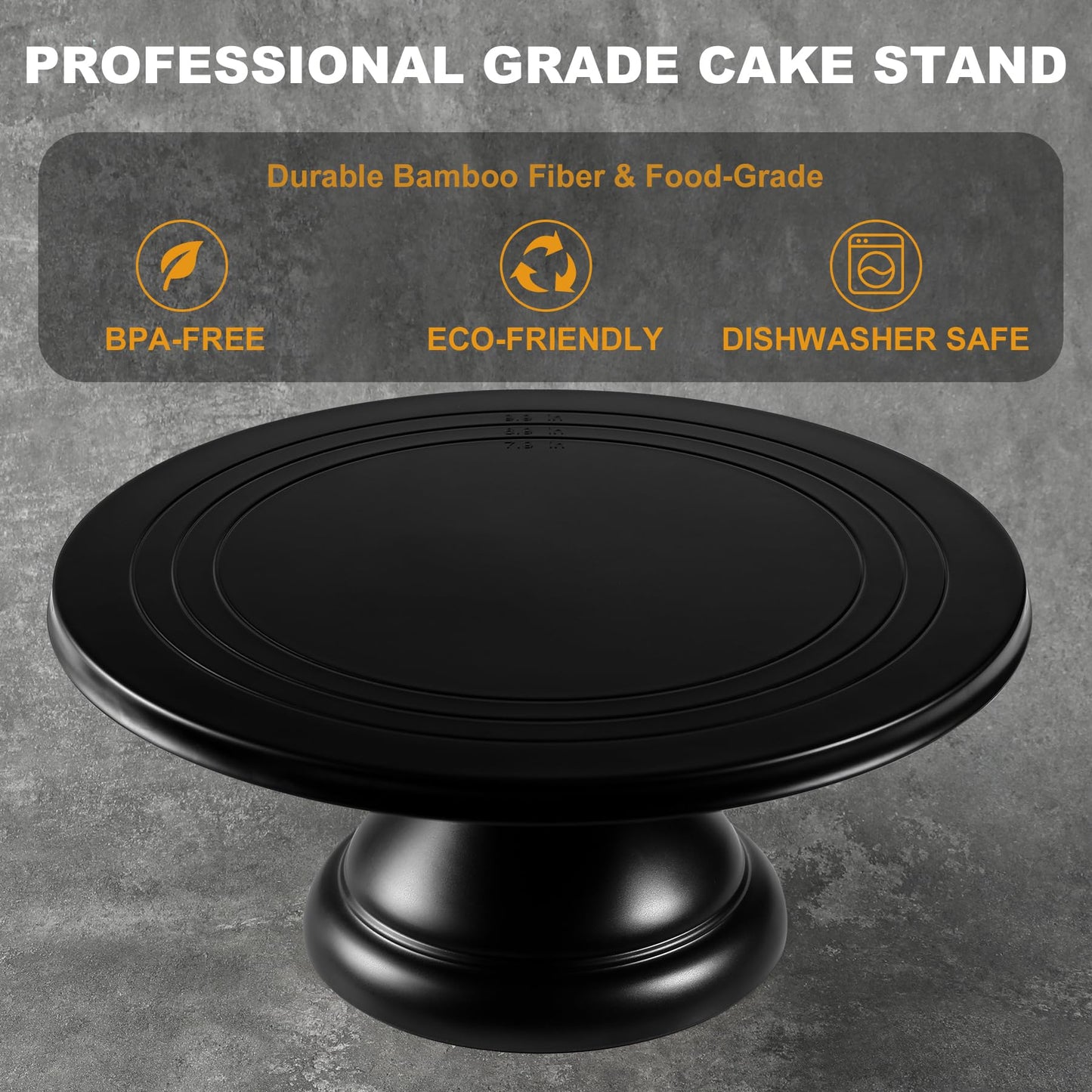 ECOWAY Bamboo Fiber Cake Stand 12 Inch with Cake Spatula, Black Round Cupcake Stand Large Dessert Stand, Cake Decorating Display Stand for Birthday Parties, Weddings, Baby Shower and Other Events