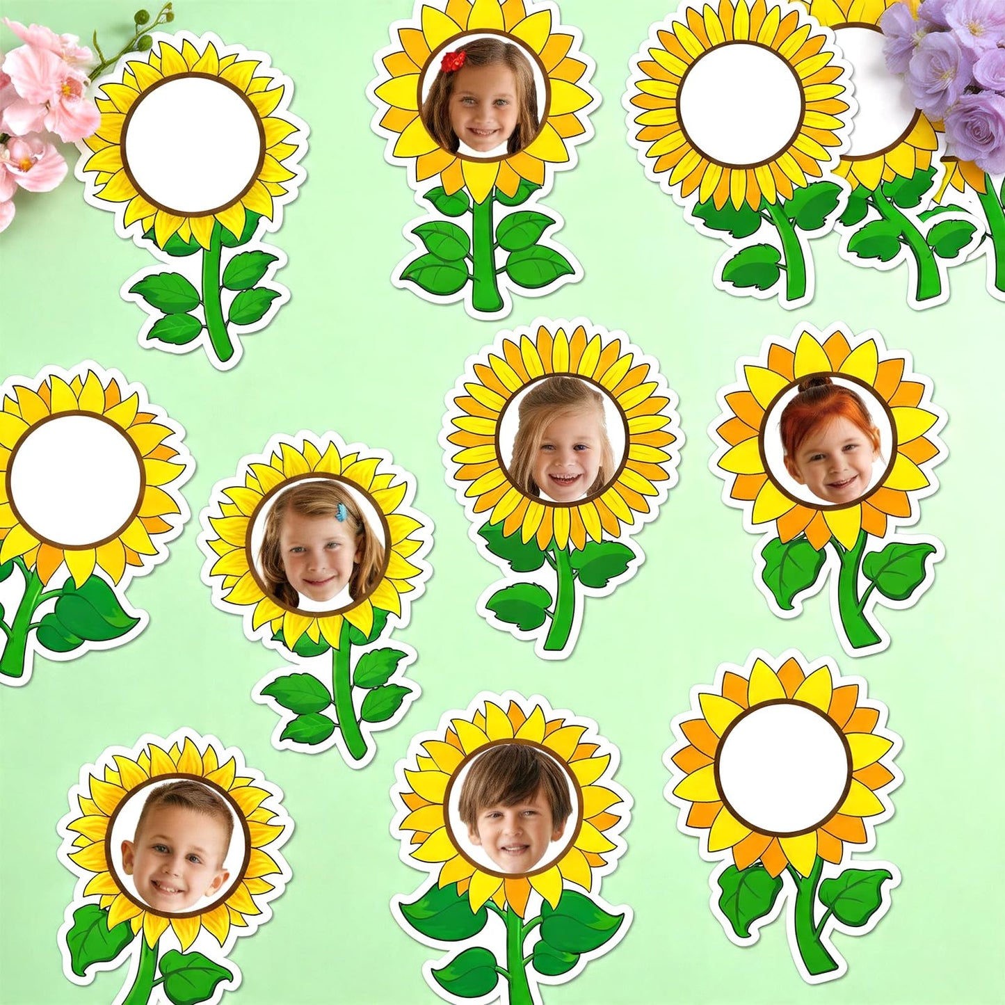 60pcs Sunflower Theme DIY Cutouts Sunflower Bulletin Board Decoration Set Bright Sunflowers Paper Cut-Outs Classroom Decor for Boy Girl Classroom DIY Photo Craft Kindergarten School Wall Door Supplies