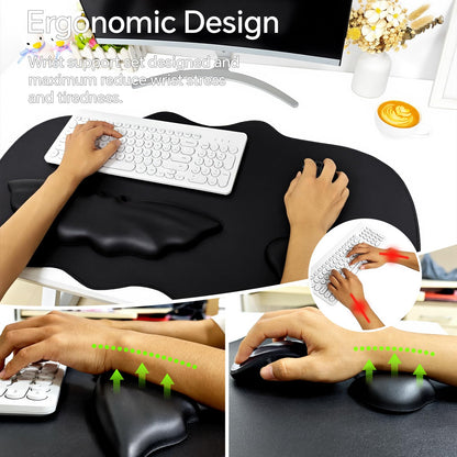 Tscuite Bat Mouse Pad, PU Leather Mousepad, 3 in 1 Keyboard Wrist Rest and Mouse Wrist Rest, Ergonomic Bat Wrist Rest Waterproof Leather Surface, Easy Typing Cushion with Memory Foam for Home Office