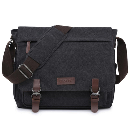 Dasein Large Vintage Canvas Messenger Shoulder Bag, Black, 15in Laptop