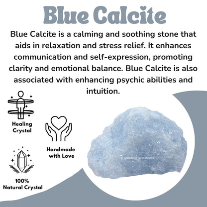 Amazing Gemstone Blue Calcite Crystal for Sleep Raw Crystals and Healing Stones, Natural Rocks for Tumbling - DIY Raw Stones and Crystals, 2 Pieces