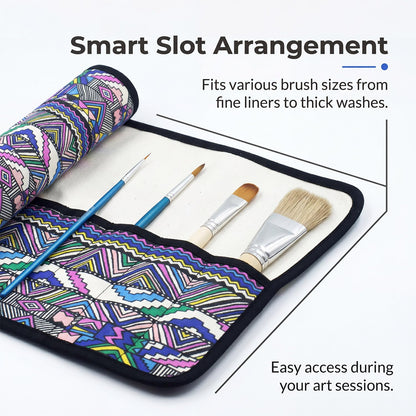 BTFLKNS 2 Pack Art Paint Brush Holder, Deluxe Bohemian Style Storage Organizer Roll-Up Case Bag with 20 Slot Pockets, Protects Artist Acrylic Oil Watercolor Paintbrushes(Bohemian)