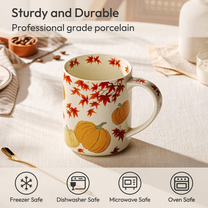 LINVIA Garden Mug, 18 oz Large Floral Coffee Mug with Big Handle, Ceramic Porcelain Tea Cup, Microwave Dishwasher Safe (Fall, Halloween Pumpkin)