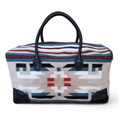 Aztec Large Weekender Southwestern Duffel Bag Saddle Blanket Bag 100% Leather Handles (Sahara)