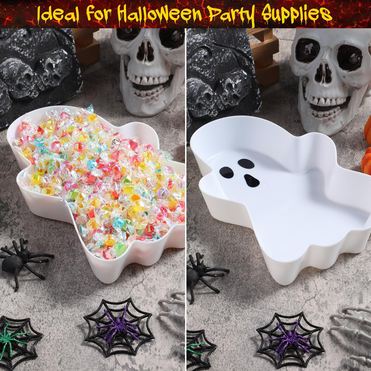 Wiwiqing 2 Pcs Halloween Ghost Candy Bowl Ghost Shaped Serving Tray Plates Plastic Spooky Dessert Platter Dish for Halloween Trick or Treat Party Food Storage Charcuterie Board Serving Supplies