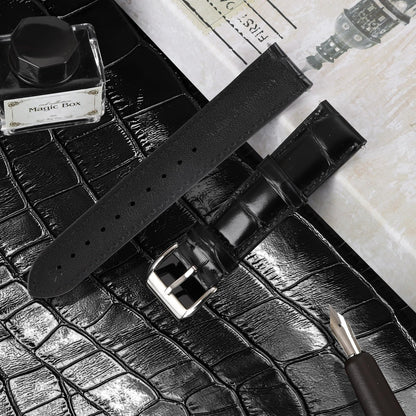Vellsar XL Genuine Leather Watch Band 21mm Watch Straps for Large Wrist - Extra Long Adjustable Replacement Straps, Alligator Grain Embossed Watchband (Black)