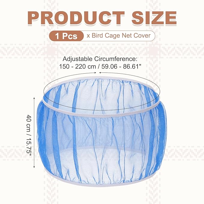 Bird Cage Seed Catcher, Bird Cage Net Cover Seeds Guard, Universal Birdcage Accessories, Blue, Circumference 59.1"-86.6", Height 15.7" for Parrot Cockatiel Enclosures