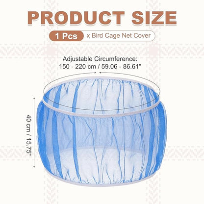 Bird Cage Seed Catcher, Bird Cage Net Cover Seeds Guard, Universal Birdcage Accessories, Blue, Circumference 59.1"-86.6", Height 15.7" for Parrot Cockatiel Enclosures