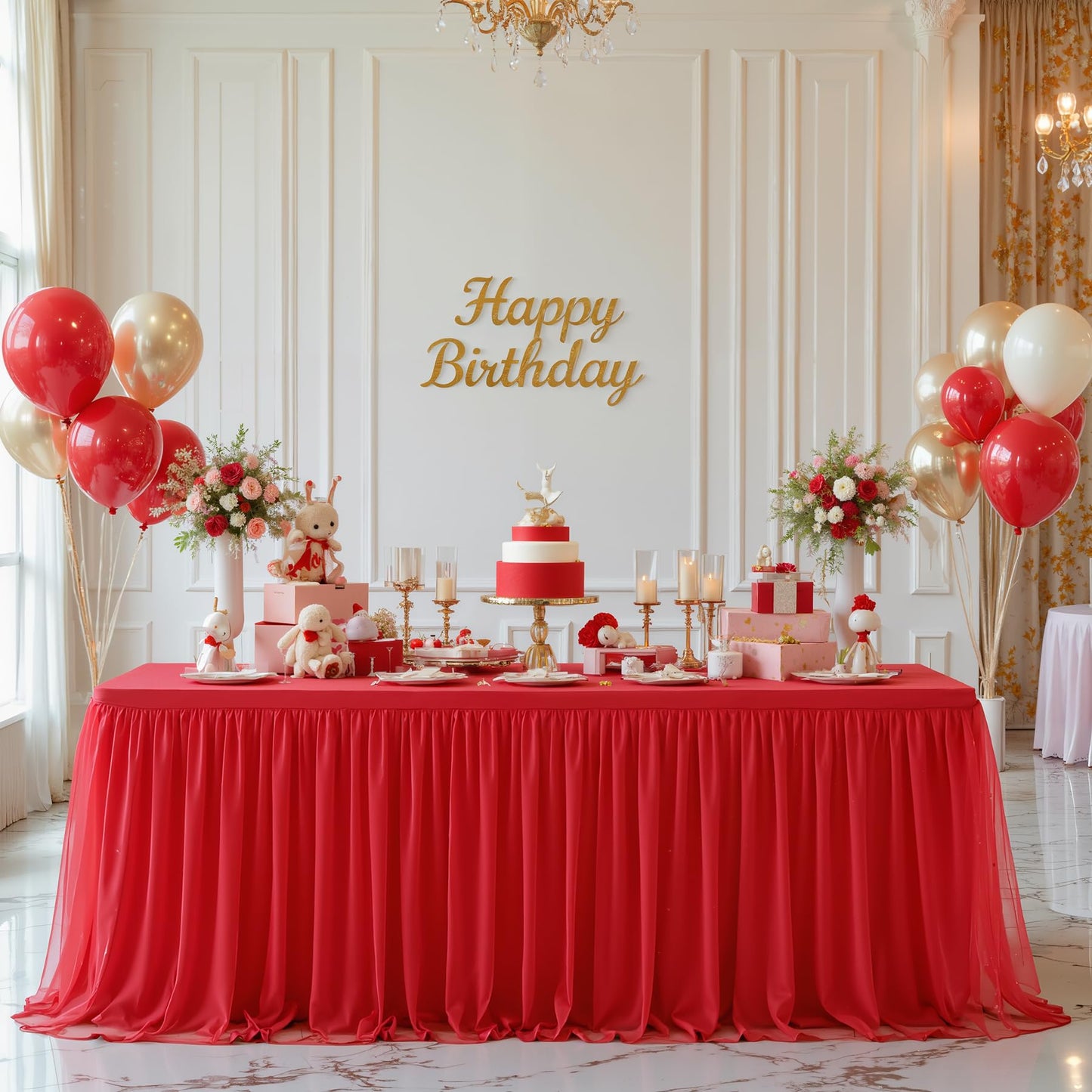 Little Funny Red Tablecloth Rectangle 6 Foot Fitted Stretch Elastic Tulle Ruffle Tablecloths Rectangular Spandex Table Covers 6ft Birthday Baby Shower Wedding Party Table Cloths with Skirt