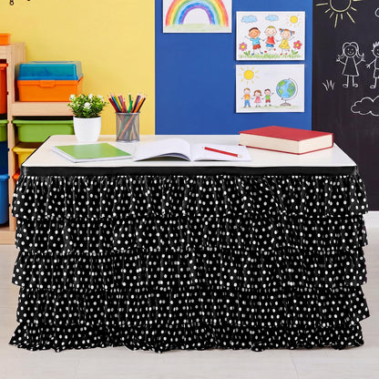 Panelee 6ft Black and White Polka Dot Table Skirt, Tutu Ruffled Teacher Desk Skirt, Back to School Table Cover for Kindergarten Preschool Middle School Classroom Office Bookcase Cabinet Decor