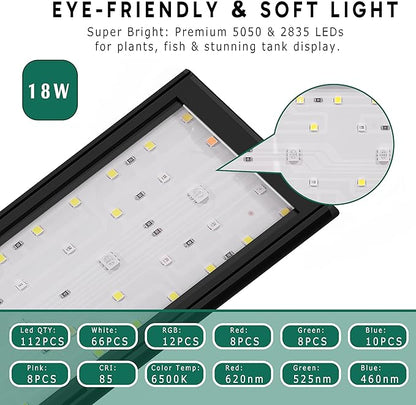 24/7 LED Aquarium Light for 24-30 Inch Plant & Fish Tank IP68, 12-Color & Gradient & Full Spectrum with Sunrise-Daylight-Moonlight, Auto On/Off, Brightness, Extendable Brackets for Freshwater