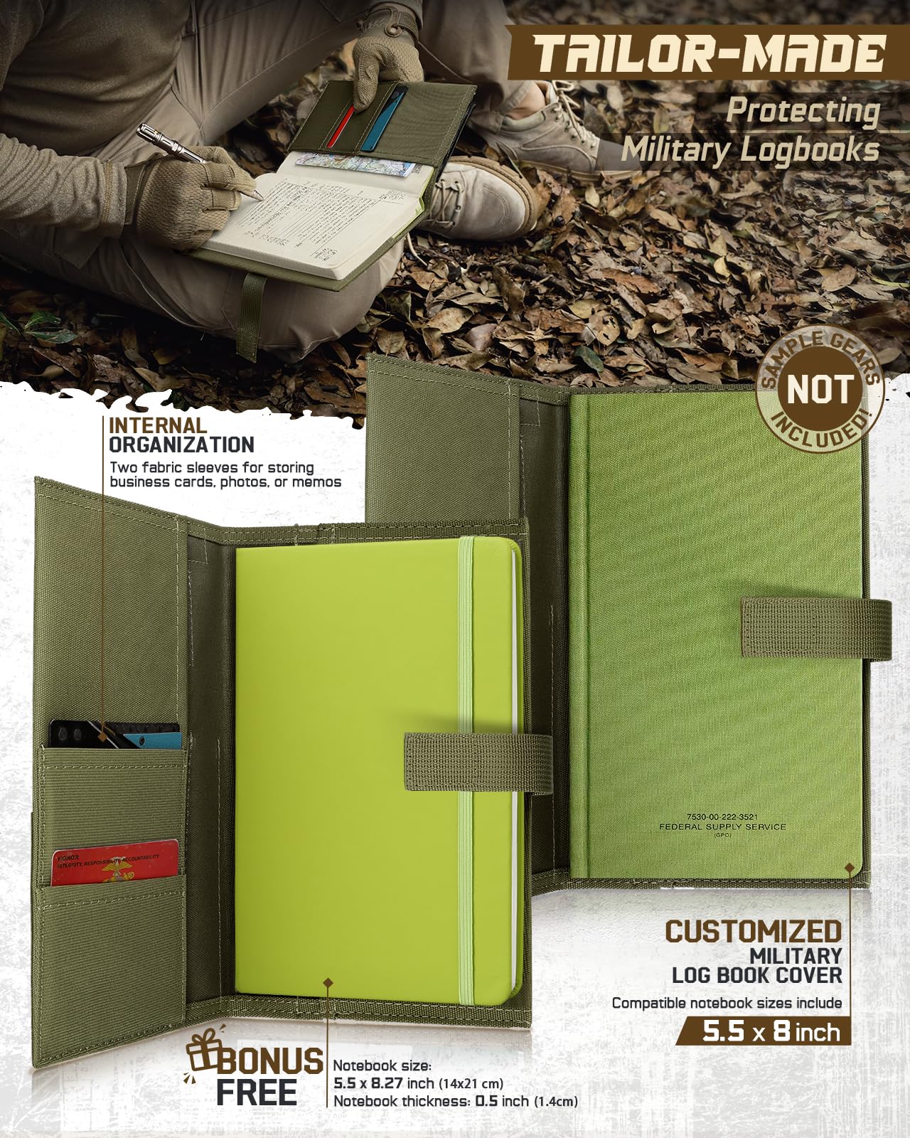 LIVANS Book Cover for 5.5 x 8 in Military Log Book, with Journal Notebook