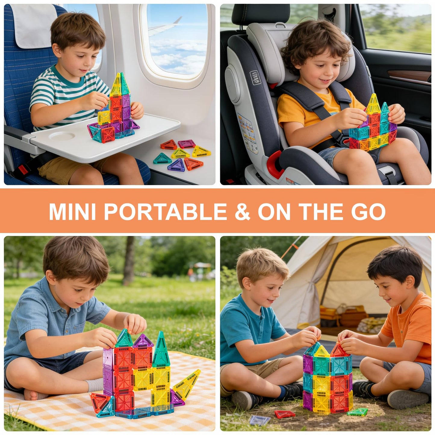 orientfire 34 PCS Mini Magnetic Tiles with Metal Storage Box,Magnetic Building Tiles,STEM Approved Educational Travel Magnetic Tiles for Kids Ages 3-8 Christmas Birthday Gifts