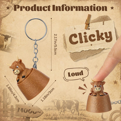 Kenning 12 Pcs Highland Cow Clicker Fidget Keychains Bulk 3D Printed Clicker Fidget Toys Stress Relief Cow Keychain Gifts for Highland Lover Animal Theme Birthday Supplies Graduation Party Favors