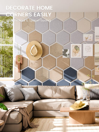 Fluxynara Hexagon Cork Board Alternative for Walls Decor-10-Pack Felt Bulletin Board Tiles,with 30 Pushpins,50 Adhesive Tabs for Office,Classrooms & Home Pin Board Felt Board-Nordic Slate