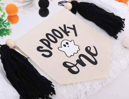 WAOUH Halloween 1st Birthday Decorations - Spooky One High Chair Banner,Cake Smash Halloween Spooky Banner,Ghost First Birthday High Chair Tassel Banner,Spooky Baby Birthday Photo Props