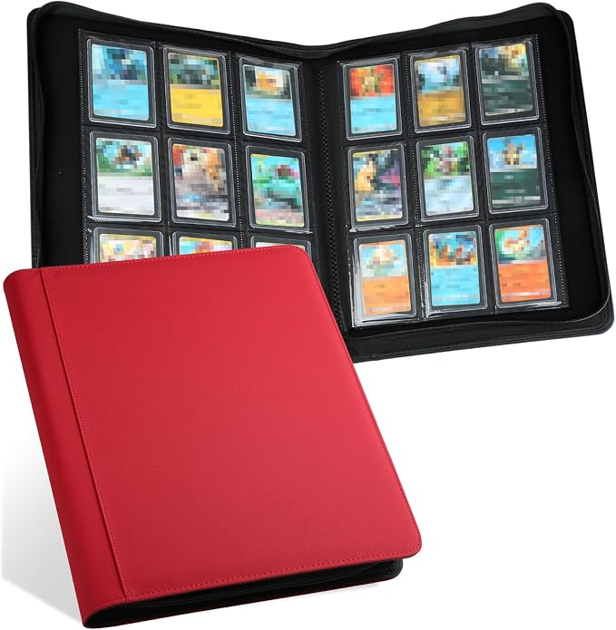 Toploader Binder, Holds 324 Toploaders, 9 Pocket Top Loader Binders with Sleeves for 3 x 4'' Toploaders, Double-Sided Pocket Top Loader Storage Binder, Trading Card Binder - Diamon Red