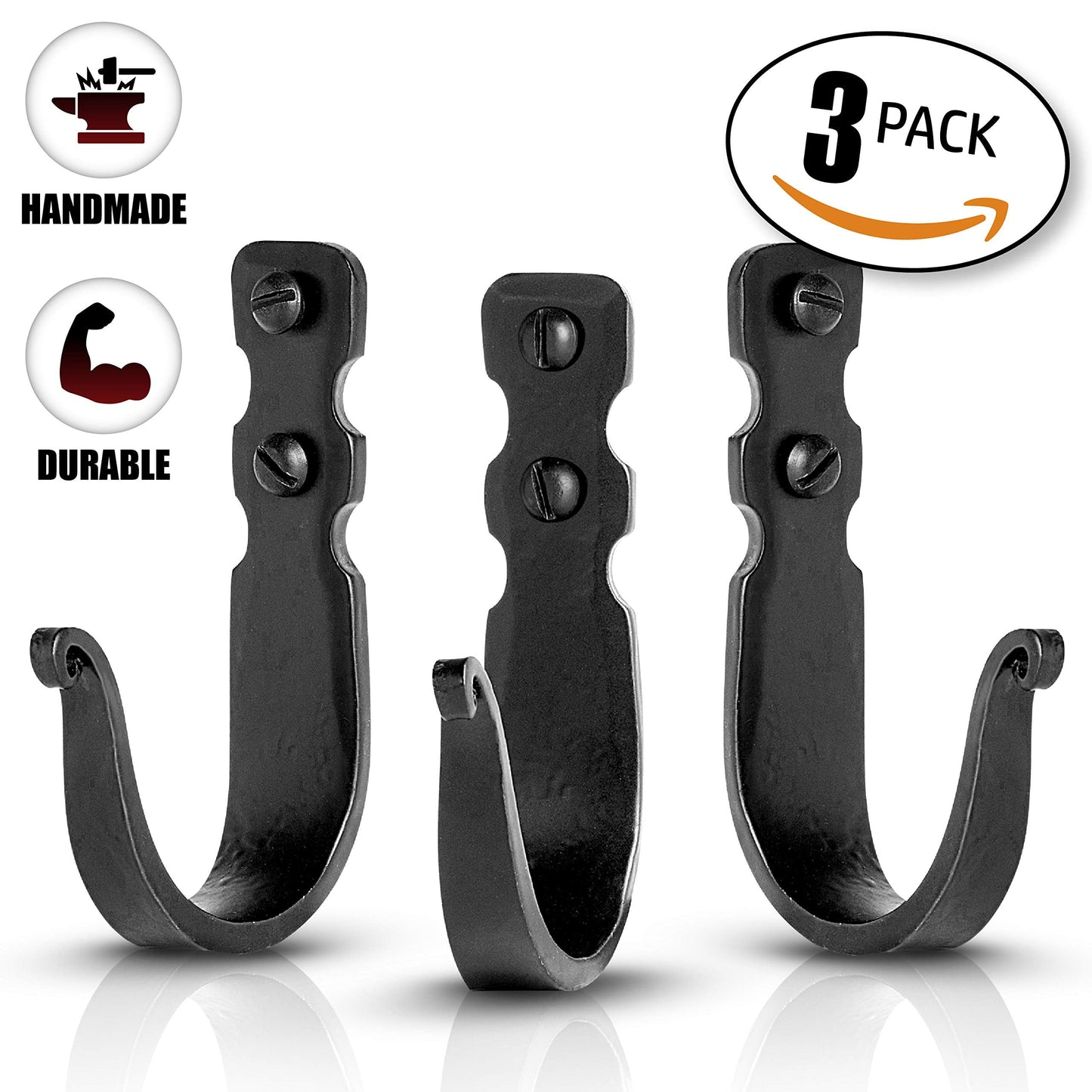 Stur-De Wrought Iron Wall Hooks – Heavy Duty Black Decorative Hooks for Hanging Coats, Bags, Hats & Towels | Rustic Metal Wall Hangers, Set of 3