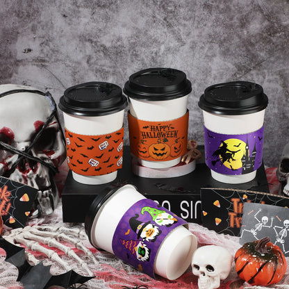 36 Pcs Halloween Coffee Cups Sleeves, Disposable Double Layer Paper Sleeves Corrugated Cup Paper Jacket for 12oz 16oz Hot Chocolate Coffee Tea or Cold Beverage, 6 Designs