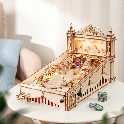 Rowood Wooden Puzzles 3D Pinball Machine Mechanical Model Wooden 3D Puzzles for Adults DIY Pinball Game Wooden Puzzle-Model Building Kits Christmas Birthday Gifts for Adult and 14+