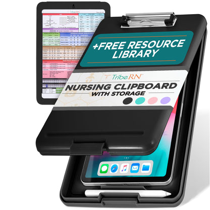 Tribe RN Nursing Clipboard with Storage - Medical Clipboard Nursing Essentials for Nurses and Nursing Students School Supplies with Quick Access Reference Guide (Black)