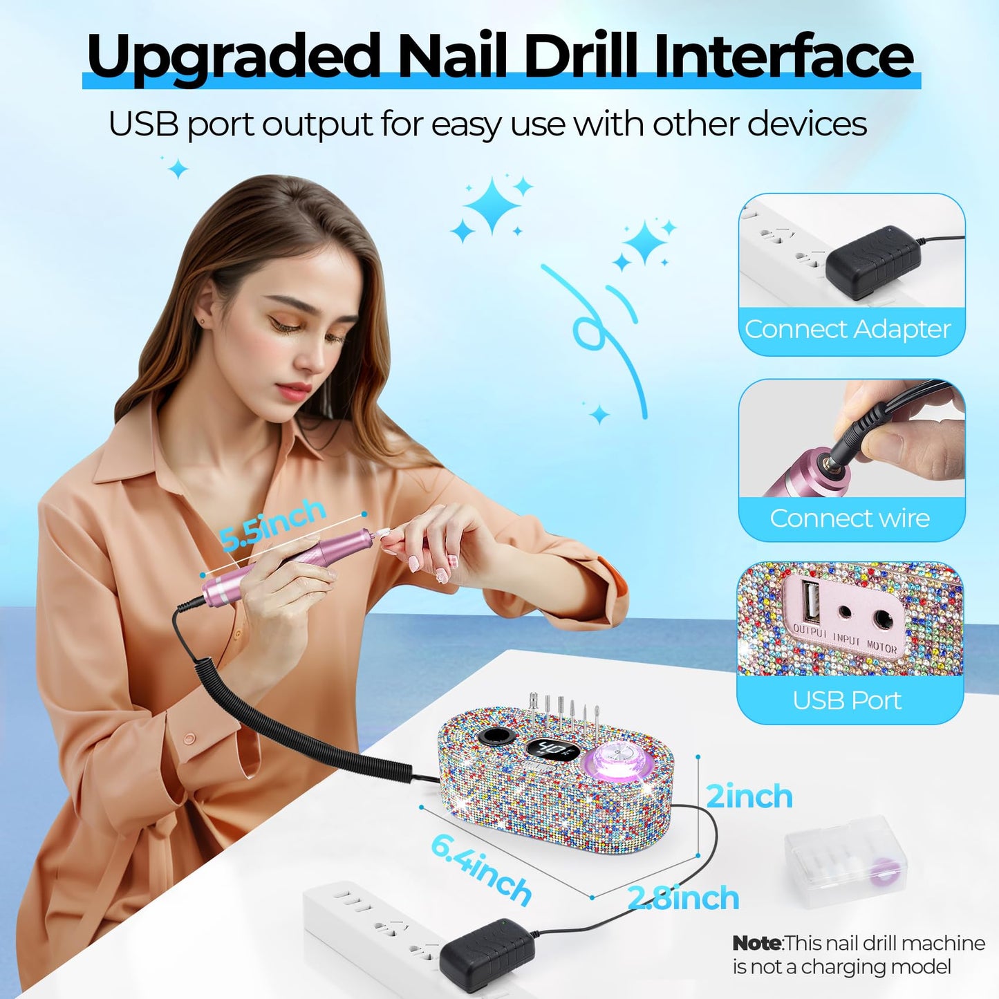 40000RPM Electric Nail File Drill Professional Kit, Drill Machine with LCD Display, Manicure Pedicure Polishing Acrylic Gel Nail Grinder for Salon, Home Use