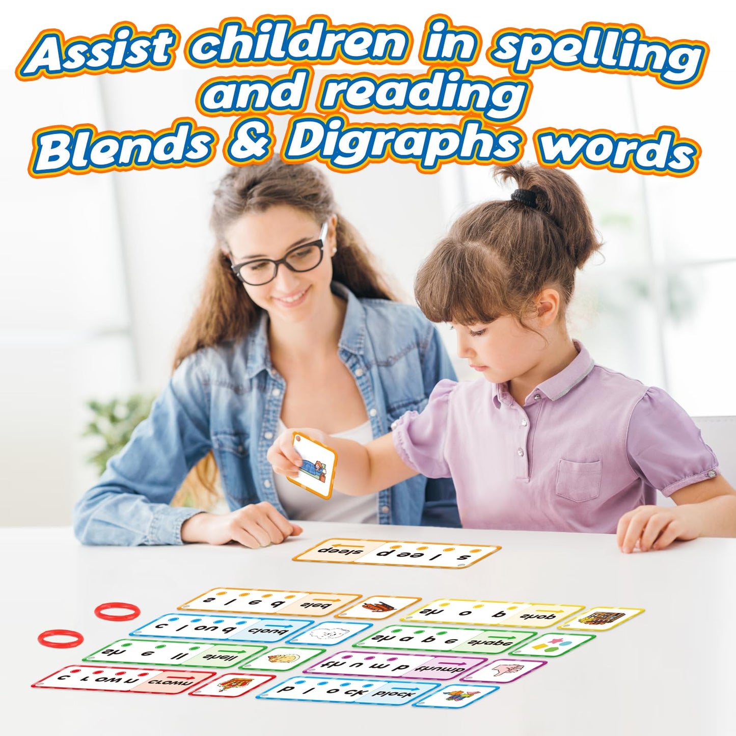 Kasfalci Blends & Digraphs Cards,Phonics Games,Speech Therapy Toys for Toddlers Kids,Learn to Read,Spelling Reading Learning Sight Word Games,kindergarten Preschool Learning Activities,Educational Toy